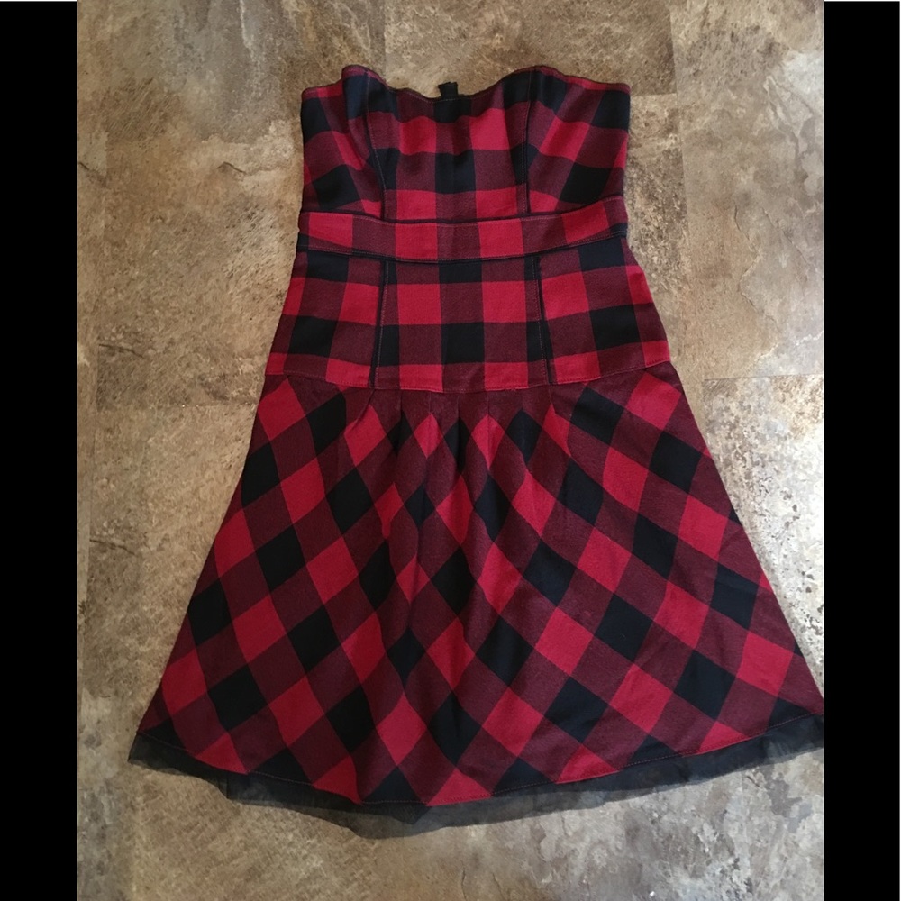 American Eagle Strapless Plaid Dress 4